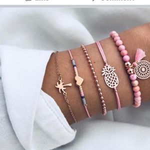 Set of 5 pink bracelets. Surfer girl